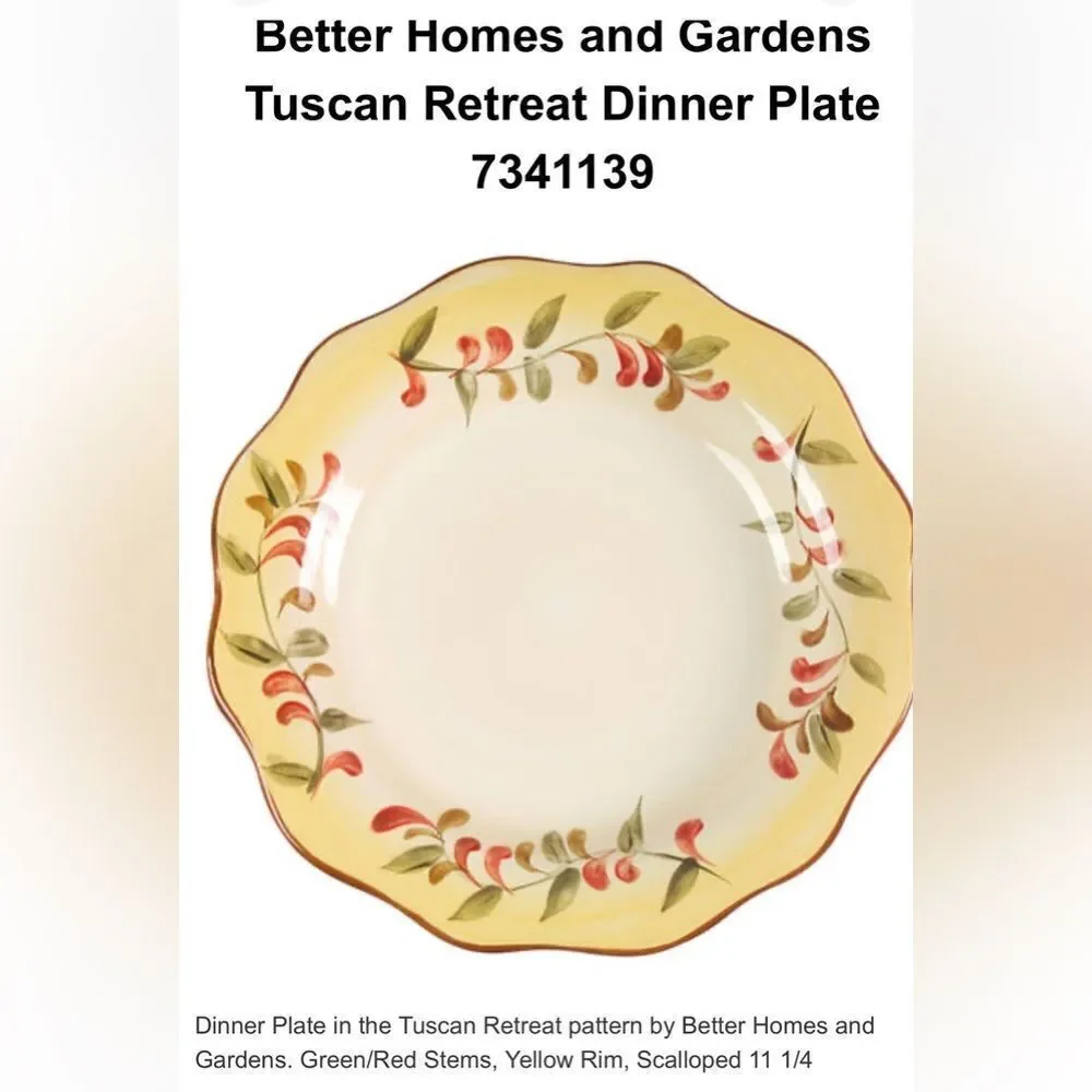Better Homes And Gardens Deep 1 Dinner Plate 11 Inches Round Scalloped Brown Rim